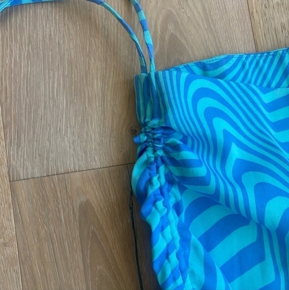 ZARA SIZE XS SPRING BLUE SATIN FLARE SUMMERPANTS 70’S INSPIRE SWIRL COSTUME NWOT - Picture 6 of 13